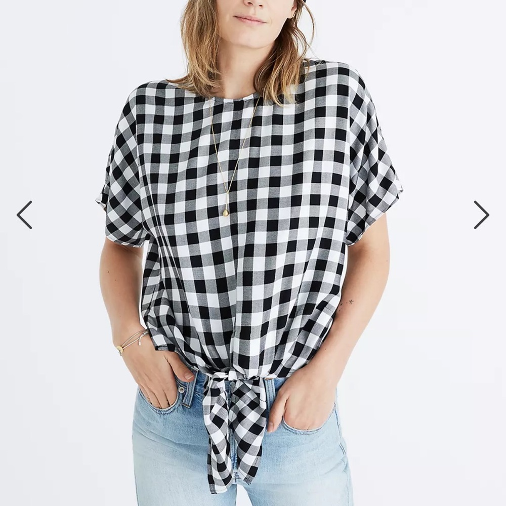 Madewell Button Back Tie Tee in Buffalo Check